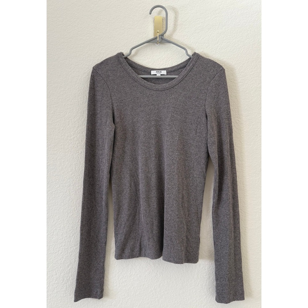 Agolde Women's Maya Scoop Neck Long Sleeve Sweater Ribbed Size L Granola Heather